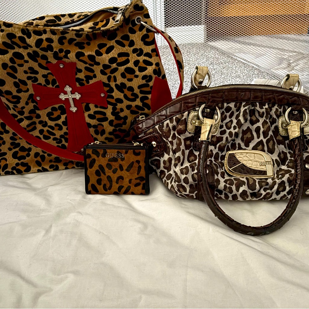 Leopard Print Bags and Wallet 3 piece set